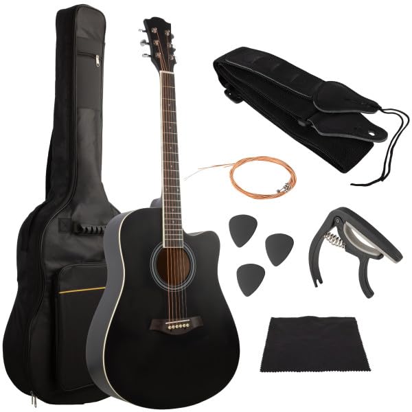 41in Acoustic Guitar - Guitar Kit with Case, Strap, Capo, Spare Strings, and Picks - Beginner Guitars for Kids and Adults by Hey Play (Black)