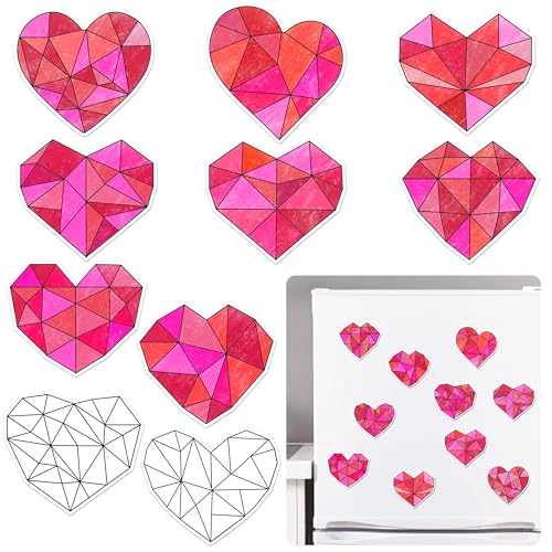 BeYumi Valentines Heart Magnet Craft - 60Pcs Valentine's Day Color Your Own Heart Magnet Valentine DIY Coloring Craft Kit Love Magnetic Ornament Card Classroom Fridge Locker Home Activity Party Decor