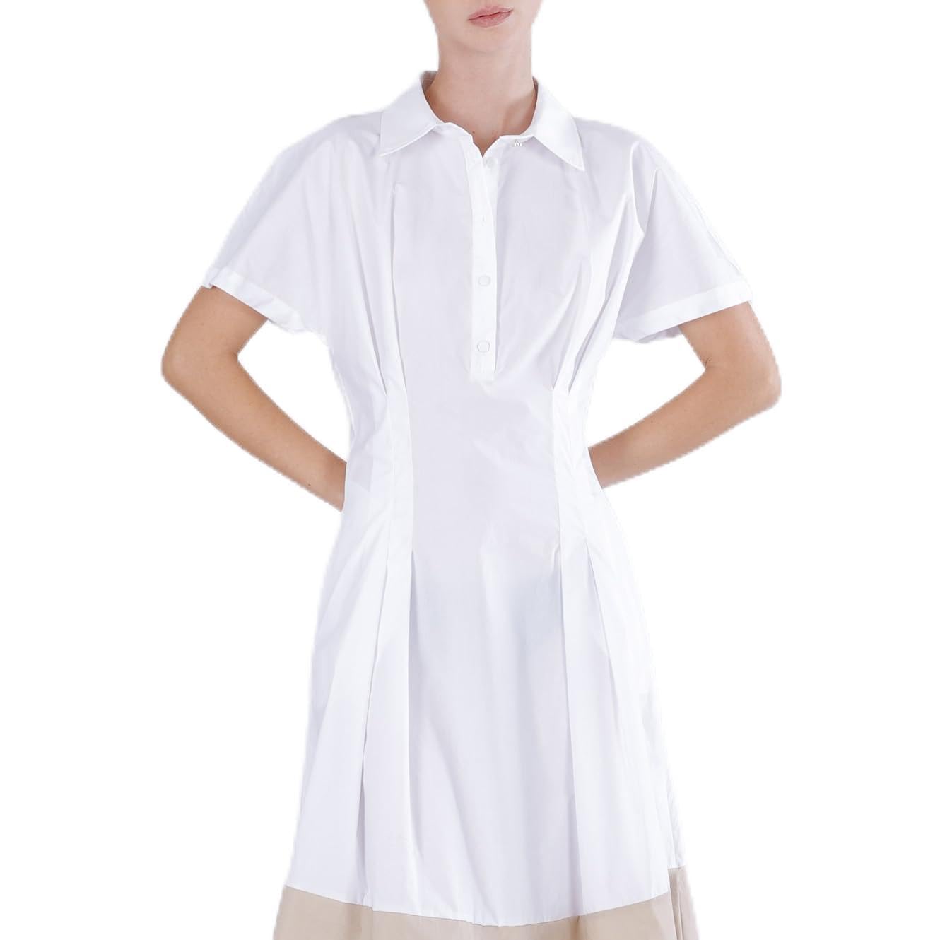 CAFèNOIR - Abito Bicolor con Manica Ad Aletta, Vestito in Comodo Cotone, da Donna, Colore Bianco/Sabbia