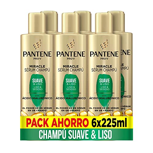 Pantene Champu Miracle Serum Suave & Liso - Antiencrespamiento Cabello - Con Ácido Hialurónico - x6 225ml