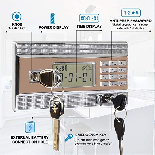 Lovndi Security Safe Box 0.85 Cubic Feet, Digital Safe Electronic Home Safe with Keypad, 15 x 12.4 x 13 inches, Champagne