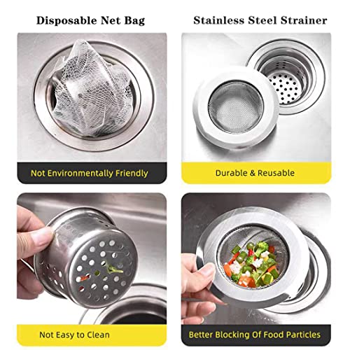Voyyphixa 5 PCS Stainless Steel 10 Mini Cleaning Brush Bathroom Shower Hair Filter Catcher Drain Cover Kitchen Sink Plug Strainer Hole Cover 4.5" Diameter Large Sink Drain Strainer - Image 2