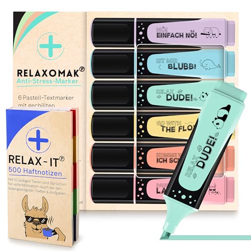 GLÜCKSGUT® 500x Lustige Haftnotizen + 6x Textmarker Pastell | Scherz-Medikament | Anti Stress | Büro Schule Studium Uni | Abschiedsgeschenk für Kollegen Chef Lehrer | Post it