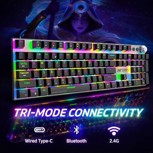 Ant Esports MK4400 Pro Wireless Mechanical Gaming Keyboard, Tri-Mode BT/2.4G/Wired, 104+4 Keys, Per-KeyRGB, ANT Brown Switches, Full Anti-Ghosting, 1000mAh Battery, 3 Indicators, Win/Mac/Linux/Android view 2