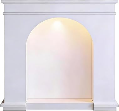 Home Decorative Decorative Arched Fireplace Mantel Freestanding Surround with Lighting Surround FrameWhite,Small