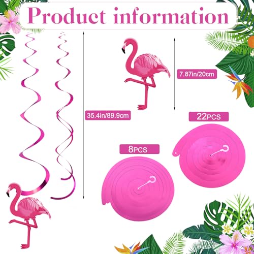 Image of Faccito 52 Pcs Flamingo Party Hanging Swirl Decorations Hawaii Luau Pink Flamingo Ceiling Streamers Summer Hawaiian Foil Hanging Swirls Decor for Aloha Beach Luau Birthday Party Supplies