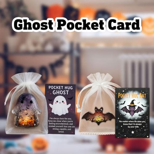Pocket Hug Ghost - Niedlicher Geist als Emotional Support Glücksbringer, Halloween Deko & Positive Geschenkidee, Süßer Mini-Charm im Halloween-Thema (Ghost)