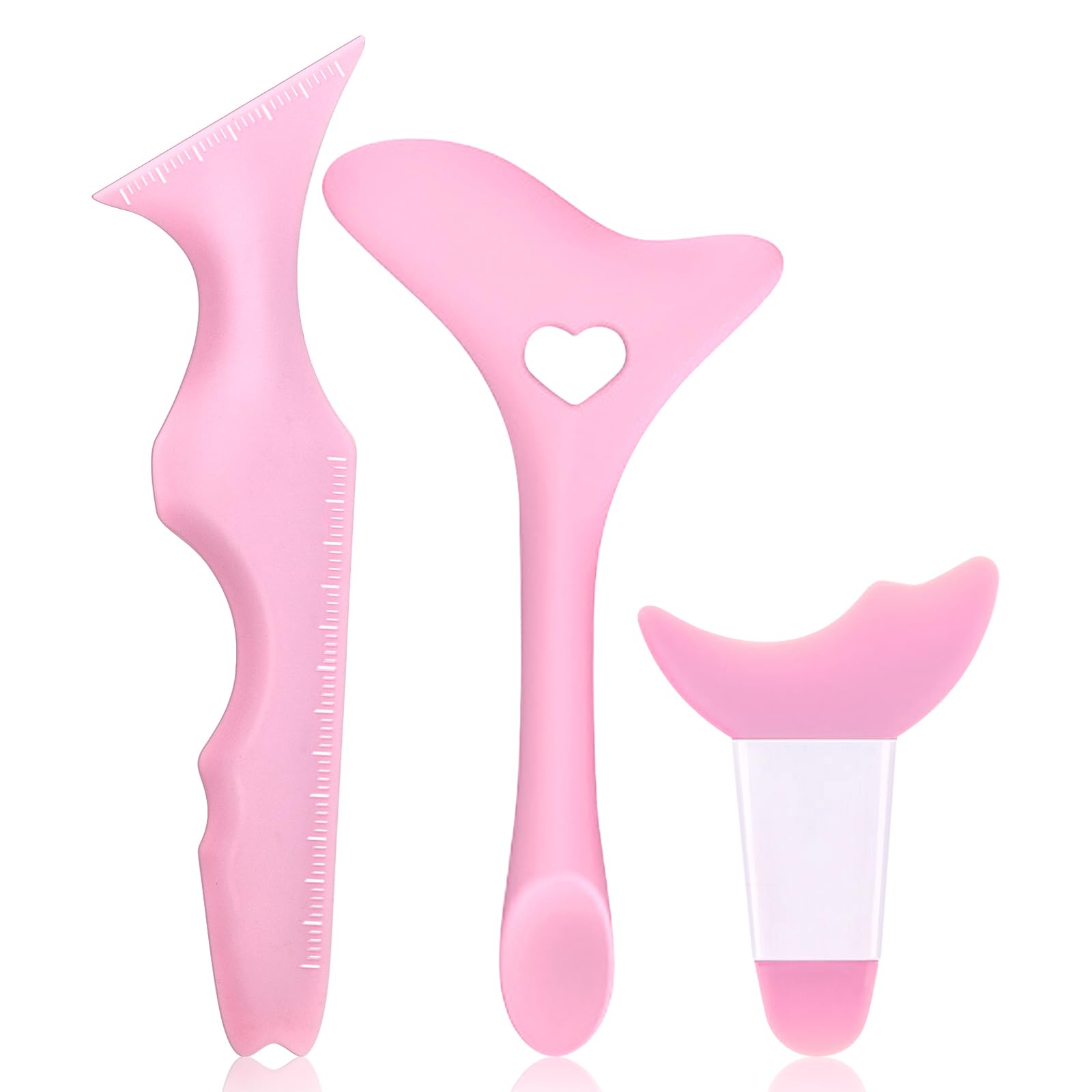 Silicone Makeup Stencils 3Pcs Eyeliner Tool Winged Tip Eye Liner Shadow Stencil Reusable Aid Applicator Guide Multifunctional for Eyes Eyeshadow Mascara Shield Eyelash Lips Quick Pads-Pink