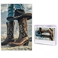 1000 Pieces Jigsaw Puzzles for Adults Personalized Wooden Puzzle Cowboy Black Hat Western Boots Puzzles from Photos Picture Puzzle for Family Wedding Christmas Birthday Gifts