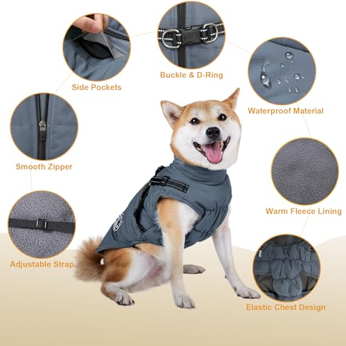 Hundemantel, Winter Hundejacke Wasserdicht Winddichte mit bauchschutz, Outdoor Hunde Wintermantel Hundeweste mit Fleece Gefütterte Reflektierend für Kleine Mittelere und Große Hunde