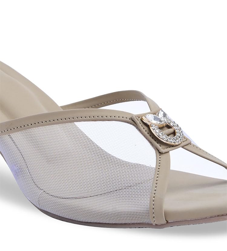 Image of Froh Feet Women's Kitten Heel Embllished Mash sandals 2 Inch Chunky Heels Mules Peep Open Toe Slip On Summer Sandal