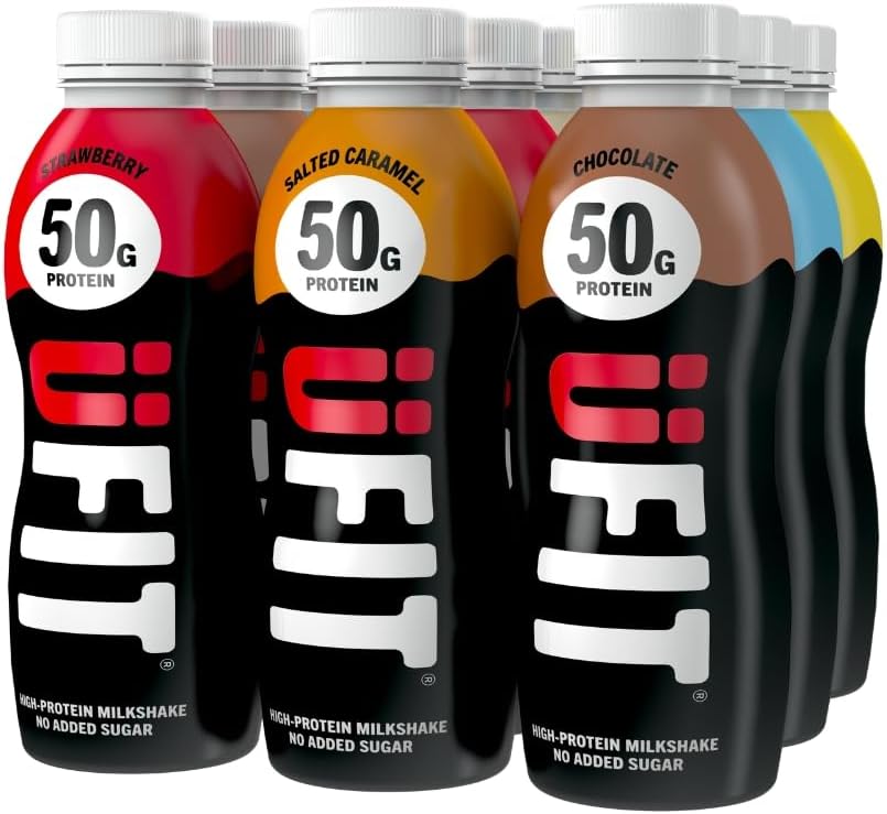 UFIT High 50g Protein Shake - MIXED CASE - No Added Sugar - Low in Fat - Ready to Drink - Pack of 9 x 500ml (Packaging May Vary)