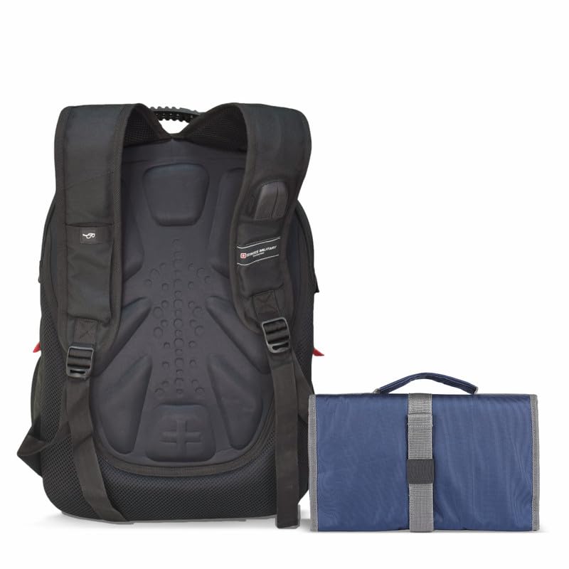 Image of SWISS MILITARY 31L Black Laptop Backpack for Men & Women, 15.6-Inch Laptop Compartment with Storage Organizer, Travel & Office Backpack with EVA Back, Elastic Holders & Mesh Pockets | Water-Resistant