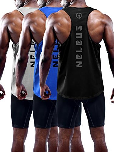 NELEUS Men's 3 Pack Dry Fit Loose Fit Muscle Tank Gym Shirt,5031,Black,Grey,Blue,US 2XL,EU 3XL