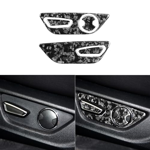 PJFUS Car Seat Adjustment Button Control Panel Cover Trim Sticker Glossy Black Forged Carbon Fiber Decoration Compatible with Ford Mustang 2015-2020 Auto Interior Accessories