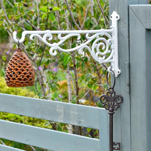 Sungmor Żeliwny uchwyt na rośliny wiszące, 42 cm, duże, zewnętrzne wieszaki na rośliny, 2 szt., białe, wytrzymałe haczyki do wiszących koszy, dekoracyjne haczyki na doniczkę, latarnię, dzwonki