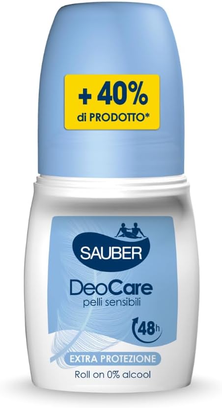 Sauber - Deodorante DeoCare Roll-on Protezione dal Cattivo Odore e Aloni sui Vestiti, Efficacia di 48h, per Pelli Sensibili, Senza Alcool - 70ml