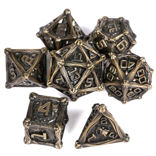 HKDZ DND Dice Conjunto de 7 peças de bronze antigo, dados poliédricos RPG DND, dados D&d para dramatizações, jogos de mesa, masmorras e dragões, dados MTG Pathfinder D&d Dice Set
