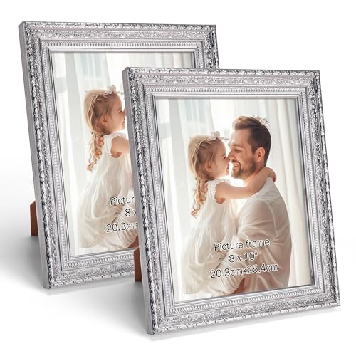 Edenseelake 8x10 Picture Frames Set of 2, Vintage Silver Photo