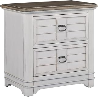 American Woodcrafters Meadowbrook White-Washed Wood Farmhouse Style Two Drawer Nightstand
