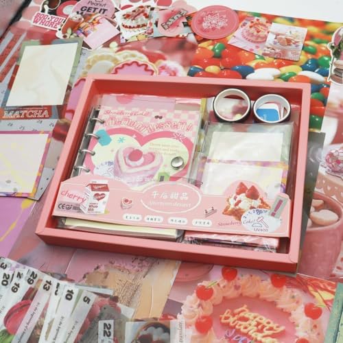 Image of ATIRAMANIYA Vintage Aesthetic Scrapbook Kit(346Pcs) Scrapbooking Supplies Kit with Bullet Junk Journal,Stationery,A6 Grid Notebook Journaling Gift for Girl (Dessert Scrapbook)