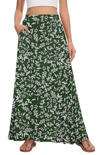 Image of Womens Maxi A-line Long Skirt Casual 2026 Elastic High Waist Flowy Skirts with Pockets
