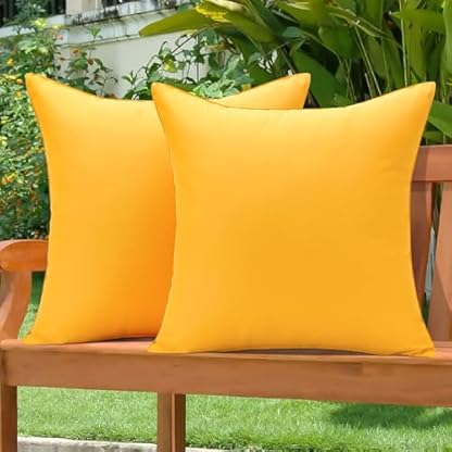 JOTOM 2er Set Outdoor wasserdichte Kissenbezüge, Dekorative Weich Einfarbig Wurf Kissenbezug Moderne Kissenhüllen Sofakissen Dekokissen Zierkissenbezug für Garten Wohnzimmer Deko (45x45cm, Gelb) – Bild 5