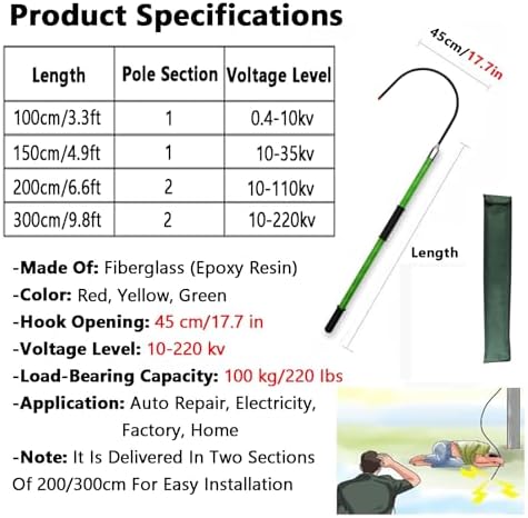Electrical Safety Rescue Hook, High Voltage Insulated Lifesaving Pole, Portable Safety Tool Device, 150cm/4.9ft