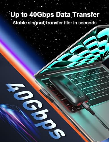 Image of XAOSUN USB 4 Cable for Thunderbolt 4, Right Angle 90 Degree, 240W USB C to USB C with 40Gbps Data, 8K@60Hz Display, 2ft / 0.6m for Thunderbolt MacBook Docks eGPU Hub