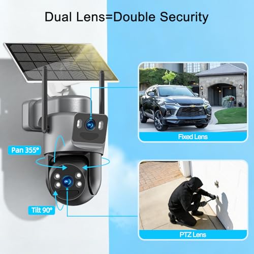 Abiso 4K Solar Security Camera Outdoor Wireless, 5GHz/2.4GHz WiFi 360° PTZ Cameras for Home Security with Dual Lens, PIR Motion Detection, Auto Tracking, Siren, Color Night Vision, 2-Way Audio, IP66 - Image 2