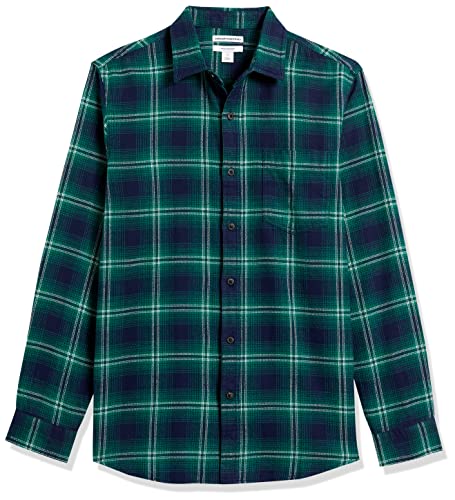 Amazon Essentials Men's Slim-Fit Long-Sleeve Flannel Shirt, Navy/Green, Ombre, Large #TOP5