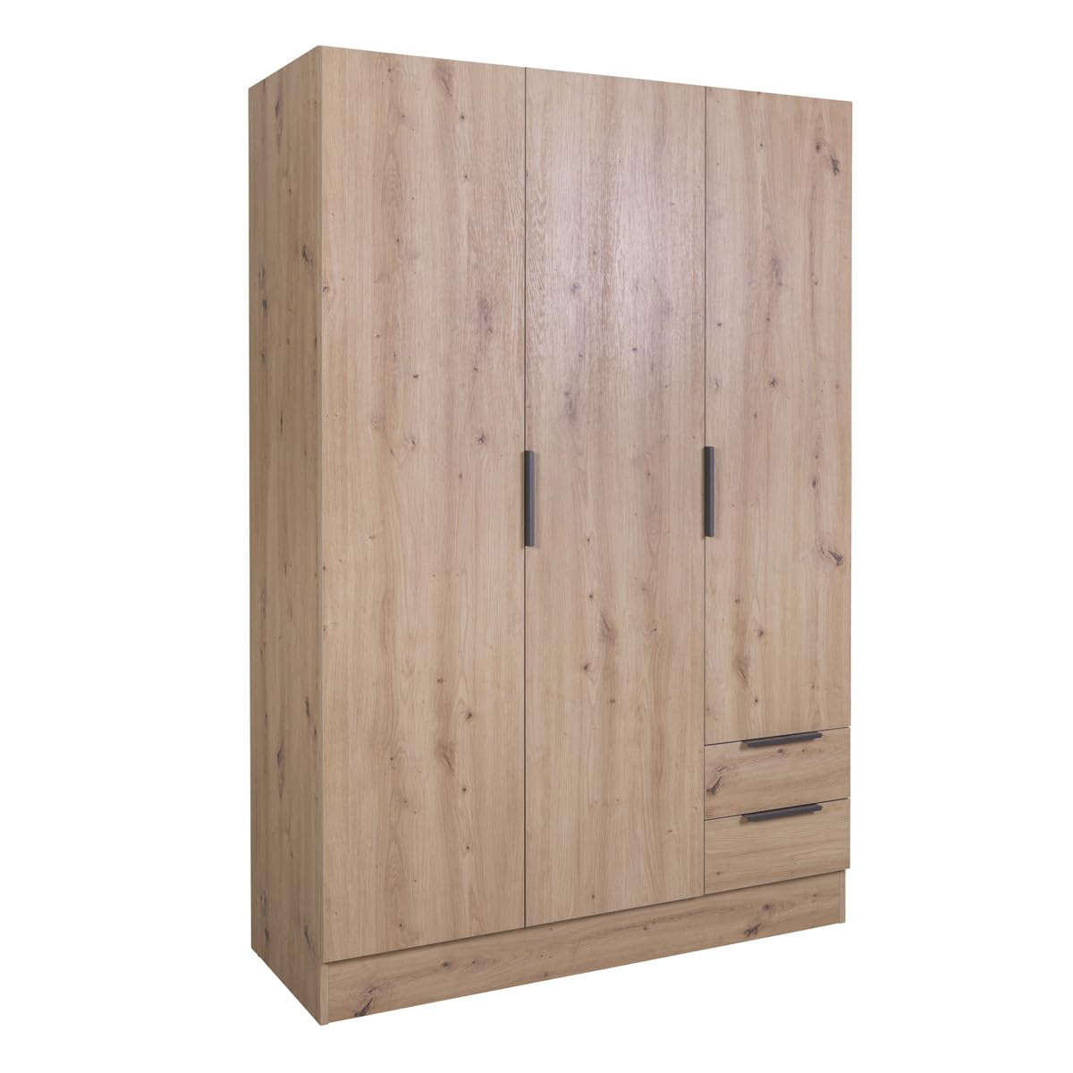 Yellowshop - Armadio mobile guardaroba 3 ante con 2 cassetti camera letto appendiabiti L120xP46xH184 cm Bambey Bianco, Cemento, Rovere Artisan Made in Italy (Rovere Artisan)