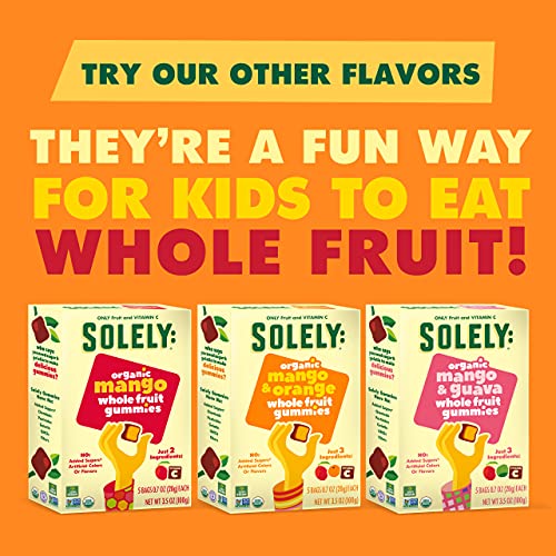 SOLELY - Organic Mango & Guava Whole Fruit Gummies (1 Box, 5 Single Serving Bags per Box) - Real Fresh Fruit - Healthy Snacks for Adults & Kids - Non GMO, Vegan Snacks, Shelf Stable - 5 Bags (3.5 oz) - Thumbnail 7