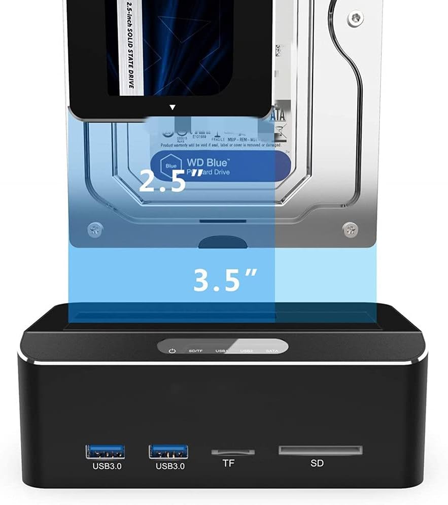 External 2.5"/3.5" 3.0 5Gbps SATA Hard Drive Docking Station HDD SSD Box 2 x 3.0 Hub TF/SD Card Reader Support UASP