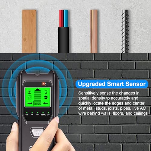 Stud Finder Wall Scanner, 5 in 1 Multifunction Stud Locator with Upgraded Smart Sensor, HD LCD Display and Audio Alarm for The Center & Edge of Metal, Studs, AC Wire, and Pipe Detection (Dull Black) - Thumbnail 2