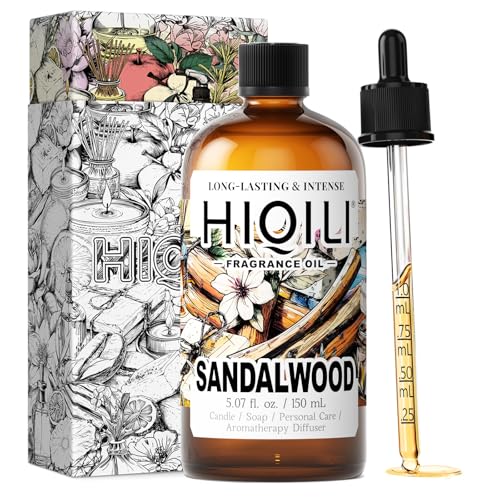 Image of HIQILI Sandalwood Fragrance Oil, DIY Skin Care & Body Product - 5.07 Fl Oz | Long Lasting Luxury Hotel Scent for Home Diffuser, Perfect for Candle & Soap Making, Pet Safe, Graduated Dropper Included