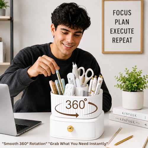 Image of KiZY Luxury 360 Rotating Makeup Brush Holder Organizer | Countertop Organizer Skincare Storage for Vanity, Desktop, Bathroom, Cosmetics | Lipstic, Eyeliners, Perfume Storage. (360 WHITE)