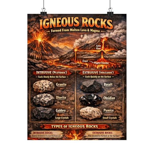 Igneous Rocks Geology Volcano Diagram Educational Classroom Poster