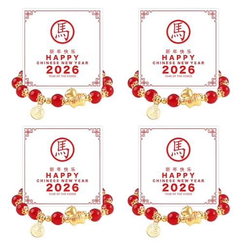 LANWLOSI 2026 New Year of Horse Bracelets for Women Stretch Chinese Zodiac Horse Bracelet Chinese Year of the 2026 Brace-let Good Luck Spring Festival Lunar New-Year Jewelry Gifts