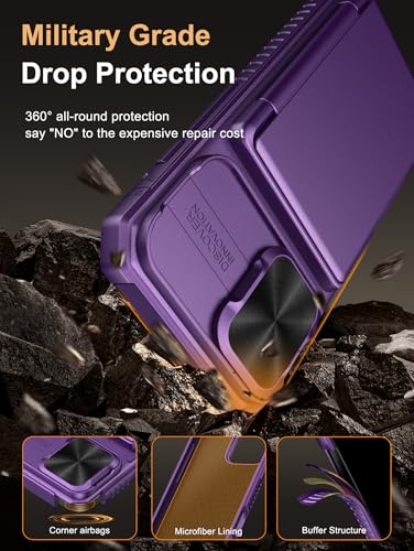Image of Vihibii for iPhone 16 Case Wallet with Card Holder (4 Cards) [RFID Blocking] & Slide Camera Cover, Military Grade Drop Protection, Hard Back & Silicone Edge Phone Case, 6.1 inch 2024, Dark Purple