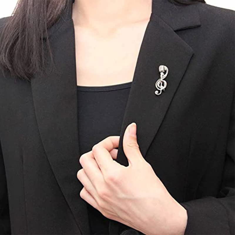 Image of Opexicos 2Pcs Silver Gold Color Alloy Microphone Music Note Brooches for Men and Women Gift