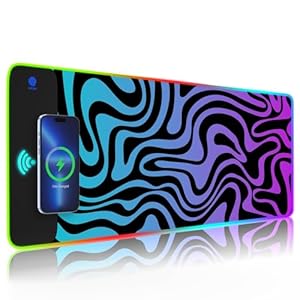 HAOCOO RGB Mouse Pad, Large RGB Gaming Desk Mat Wireless Charging, Led Gaming Mousepad XXL, Computer Desk Pad Mat with 10 Lights Mode, 15W Keyboard Desk Matt for Desktop, Purple Topo