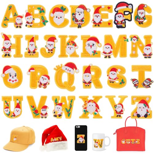 Christmas Iron on Patches 26pcs A-Z Iron on Letters Adhesive Christmas Letter Patches Heat Press Transfers Chenille Repair Patch for Clothes Jackets Hats Backpacks Xmas Art Crafts Gifts, Yellow Christmas Iron on Patches 26pcs A-Z Iron on Letters Adhesive Christmas Letter Patches Heat Press Transfers Chenille Repair Patch for Clothes Jackets Hats Backpacks Xmas Art Crafts Gifts, Yellow