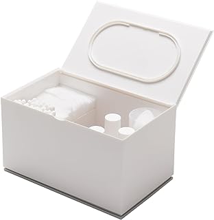 Yamazaki Home Veil Cotton Case - Large Bathroom Skincare Storage Container & Makeup Removal Organizer Bin With Lid - Abs Plastic