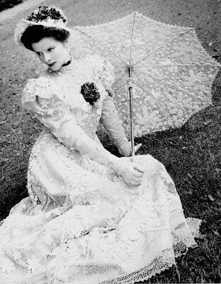 Katharine Hepburn on Lawn with Parasol Elegant Pose Vintage 11x14 Photograph