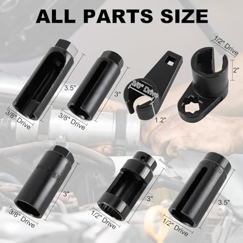 8MILELAKE 7pcs 7/8" O2 Oxygen Sensor Socket Set, Universal Puller and Removal Tool Oil Pressure Sending Unit Master Sensor Socket Set - Thumbnail 2