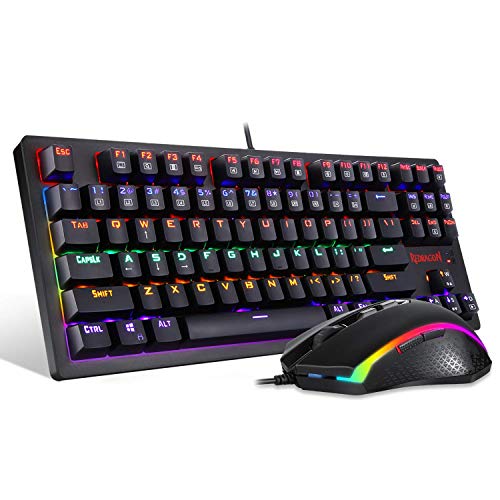 Redragon S113 Gaming Keyboard Mouse Combo Wired Mechanical LED RGB Rainbow Keyboard Backlit with Brown Switches and RGB Gaming Mouse 4200 DPI for Windows PC Gamers (Renewed)