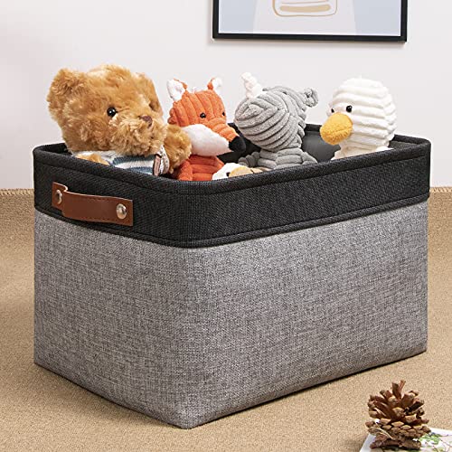 Image of DULLEMELO Fabric Storage Basket for Shelves /Closets, Collapsible Rectangle Basket for Organizing Clothes, Toys, Towels, Books, Laundry, Nursery, Dog Toy Basket Empty (Black&Gray)