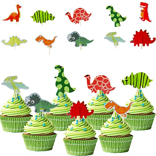 Juego de 48 adornos para tartas de dinosaurio, decoración de cumpleaños, cupcakes, decoración de tartas, decoración para niños, decoración para tartas Cover