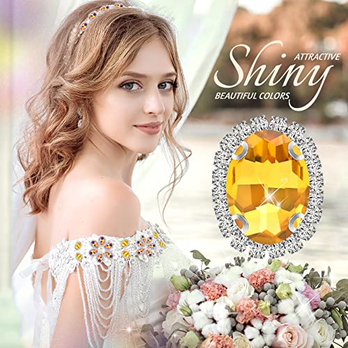 Dropower Sew On Rhinestones 30Pcs Oval Flatback Crystal Rhinestone Buttons With Diamond Metal Setting Sewing Glass Gems Rhinestone For Crafts,Clothes,Diy Jewelry Making 14 * 19Mm (Clear White) #TOP4